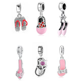 925 Sterling Silver Pink Bow Slippers Pendant Bead for Bracelet