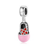 925 Sterling Silver Pink Bow Slippers Pendant Bead for Bracelet