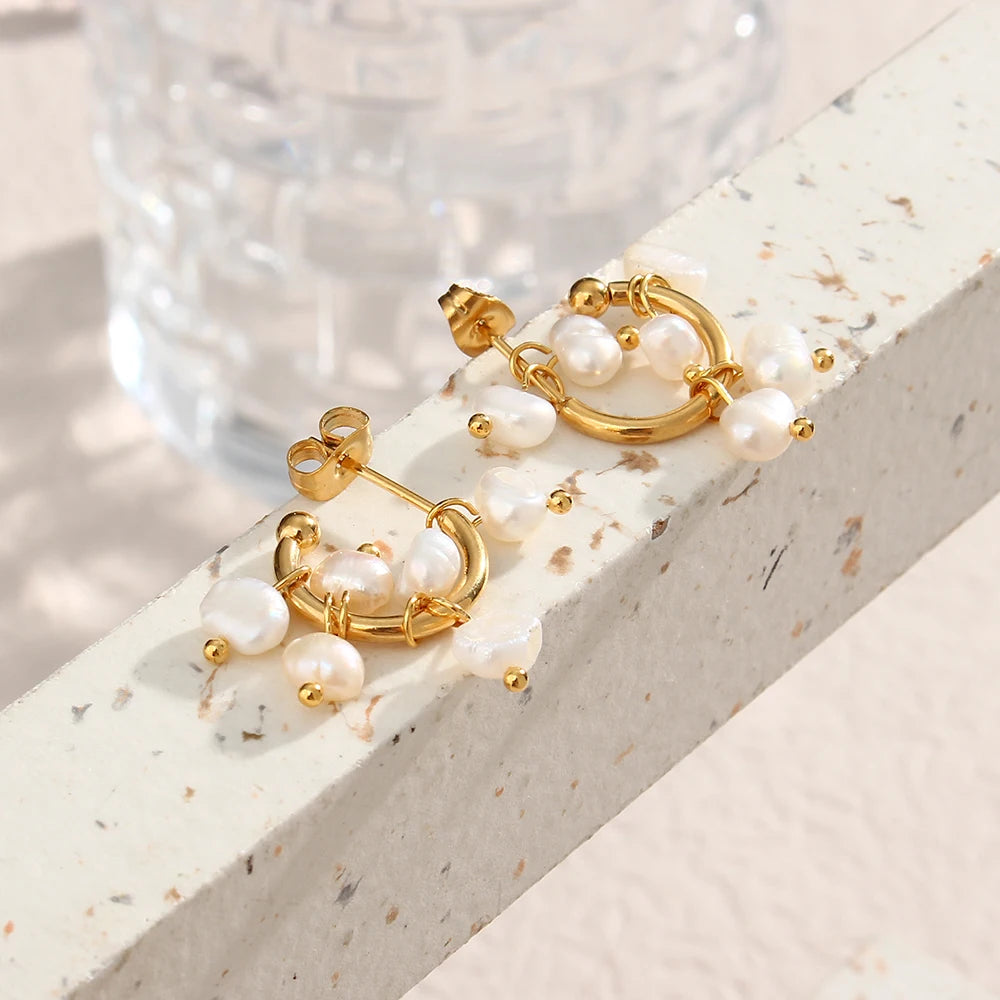 Freshwater Pearl Earrings Vintage Metal Hoop Earings