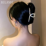 Crystal Pearls Hollow Geometric Hair Claw Clip for Women Girls