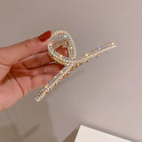 Crystal Pearls Hollow Geometric Hair Claw Clip for Women Girls