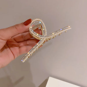Crystal Pearls Hollow Geometric Hair Claw Clip for Women Girls