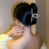 Crystal Pearls Hollow Geometric Hair Claw Clip for Women Girls