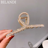Crystal Pearls Hollow Geometric Hair Claw Clip for Women Girls