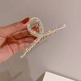 Crystal Pearls Hollow Geometric Hair Claw Clip for Women Girls