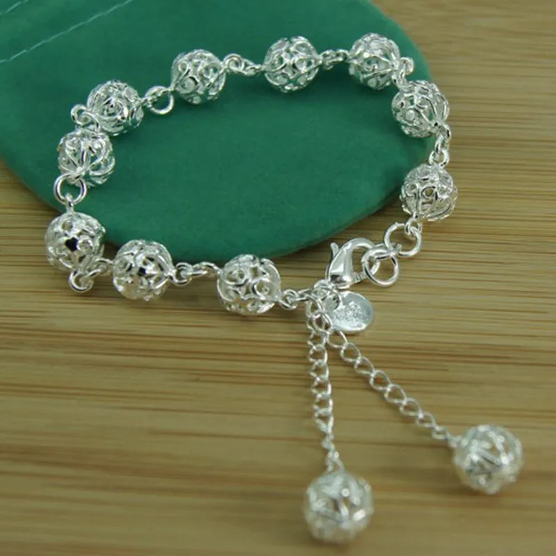 925 Silver Bracelet Hollow Out Ball Women's Jewelry Gift