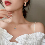 Sweet Pearl Drop Earrings Geometric Crystal Fresh Women Earrings