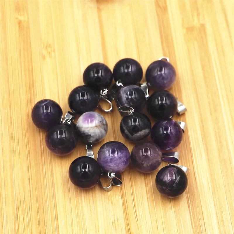 12 Pcs Natural Stone Spherical Pendant for Jewelry Making