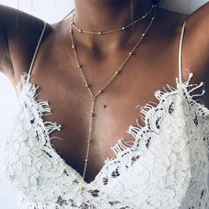 Boho Double Layer Choker Necklace Long Chain Women Jewelry Gift