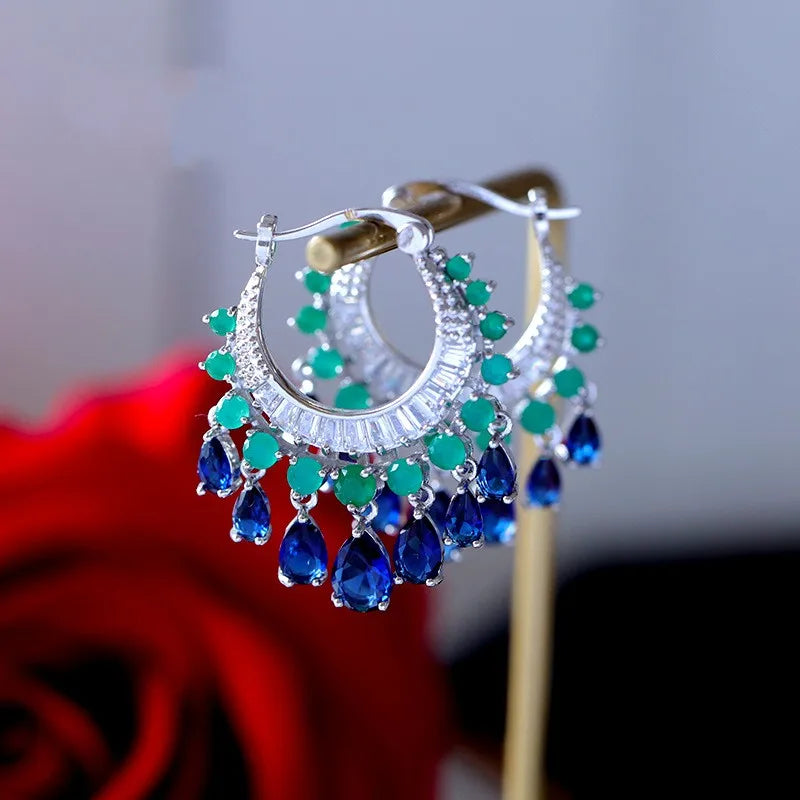 Zircon Tassel Ear drop Crystal Earrings Set