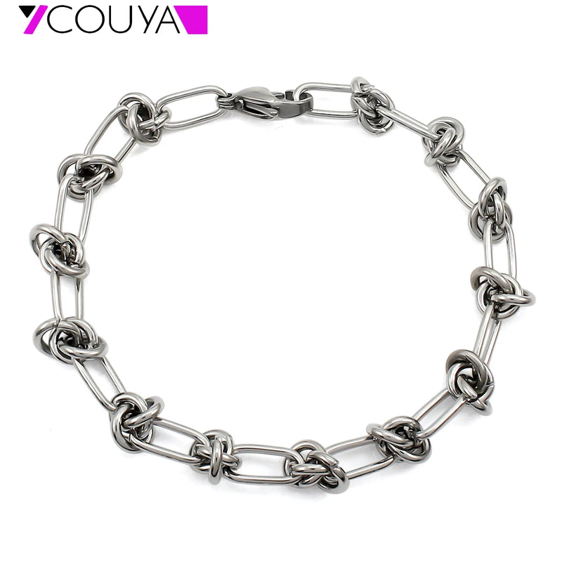 Silver Plated Unique Choker Rope Knot Link Chain Stainless Steel Bracelet