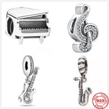 925 Silver Piano Note Guitar Charm Bead Pendant Bracelets DIY