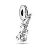 925 Silver Piano Note Guitar Charm Bead Pendant Bracelets DIY
