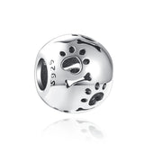 Silver 925 Pink Dog Cat Paw Charm Bead Pendant for Bracelets DIY Jewelry