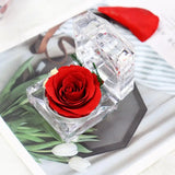 Preserved Rose Flower Ring Box Wedding Engagement Jewelry Display Holder Gift