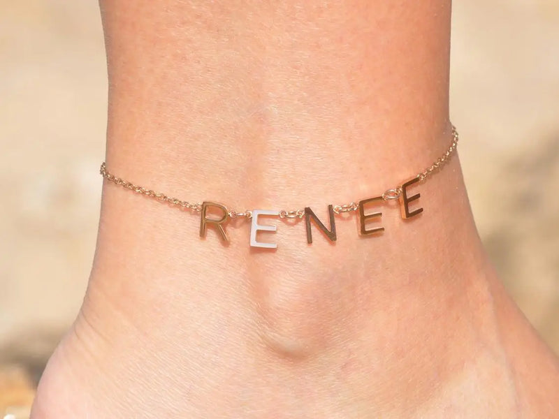 Stainless Steel Initial Anklet with Multiple Letters, Beach Accessories