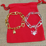 Stainless Steel Silver Lock/No Lock Charm Bracelet with Logo