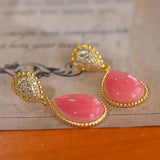 Queen Retro Ethnic Style Earrings Gold-plated Inlay Pink Ear Jewelry
