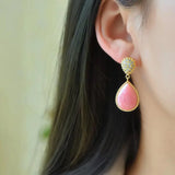 Queen Retro Ethnic Style Earrings Gold-plated Inlay Pink Ear Jewelry