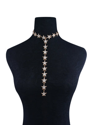 Crystal Stars Pendant Choker Necklace for Women Neck Collar Long