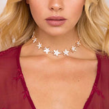 Crystal Stars Pendant Choker Necklace for Women Neck Collar Long