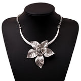 Retro Gold/Silver Plated Big Flower L Pendant Necklace Choker