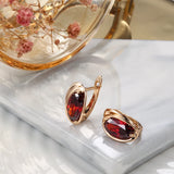 Oval Geometric Zircon Earrings 585 Rose Red Pink Zircon Golden Earrings