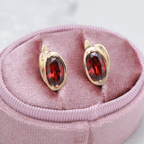 Oval Geometric Zircon Earrings 585 Rose Red Pink Zircon Golden Earrings