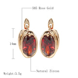 Oval Geometric Zircon Earrings 585 Rose Red Pink Zircon Golden Earrings