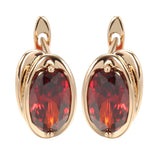 Oval Geometric Zircon Earrings 585 Rose Red Pink Zircon Golden Earrings