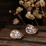 Oval Geometric Zircon Earrings 585 Rose Red Pink Zircon Golden Earrings
