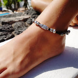 Boho Feather Beads Double Layer Leather Rope Anklet
