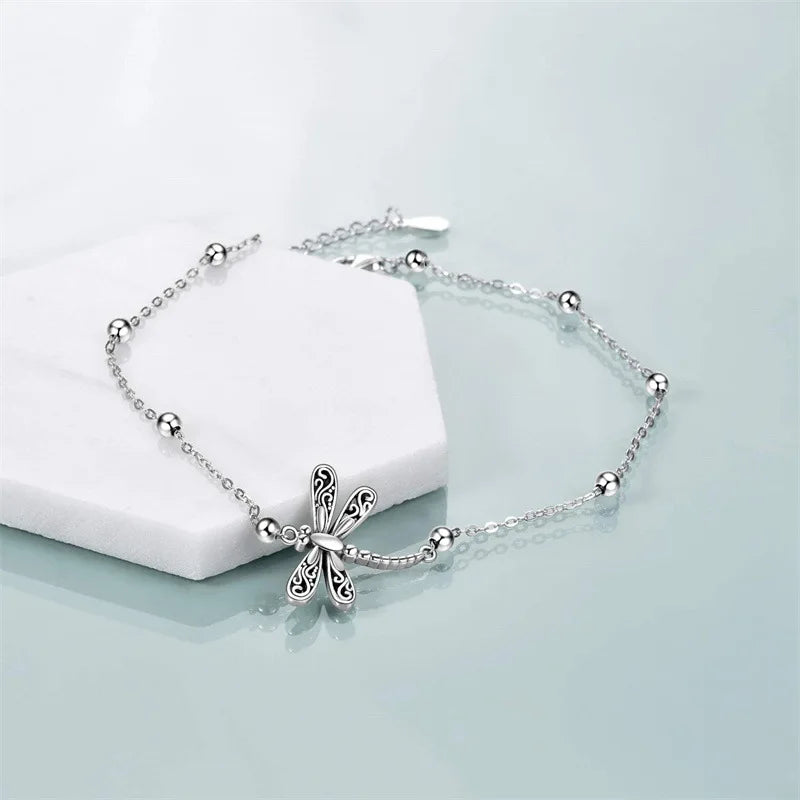 Women Ins Butterfly Pendant Beads Chain Anklet