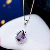 Purple Crystal Pendant Drop-shaped Clavicle Chain Purple Diamond Necklace