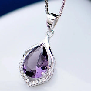 Purple Crystal Pendant Drop-shaped Clavicle Chain Purple Diamond Necklace