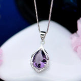 Purple Crystal Pendant Drop-shaped Clavicle Chain Purple Diamond Necklace