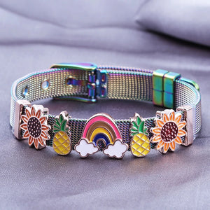 Sunflower Avocado Slide Charm Bracelet Mesh Bangle Fruit Beads