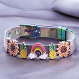 Sunflower Avocado Slide Charm Bracelet Mesh Bangle Fruit Beads