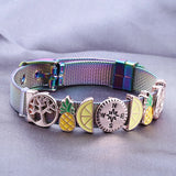 Sunflower Avocado Slide Charm Bracelet Mesh Bangle Fruit Beads