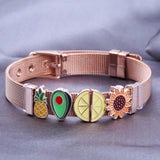 Sunflower Avocado Slide Charm Bracelet Mesh Bangle Fruit Beads
