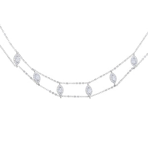 925 Silver Clear Cz Two Chain Chokers Collier Bijoux Necklace