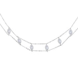 925 Silver Clear Cz Two Chain Chokers Collier Bijoux Necklace