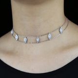 925 Silver Clear Cz Two Chain Chokers Collier Bijoux Necklace