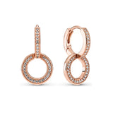 Sterling Silver U-shaped Hoop Pave Circle Stud Earrings