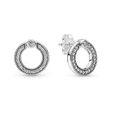 Sterling Silver U-shaped Hoop Pave Circle Stud Earrings