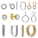 Sterling Silver U-shaped Hoop Pave Circle Stud Earrings