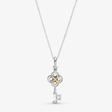 925 Silver Key & Flower Necklace For Women