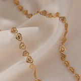 French Small Hollow Heart Choker Necklace Delicate Sweet Girl's Stainless Steel
