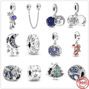 Galaxy Astronaut Cookie Christmas Tree Charm Silver 925 Bracelet DIY Jewelry