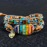 7 Chakra Natural Stone Leather Wrap Bracelet&Bangle with Pendant Jewelry